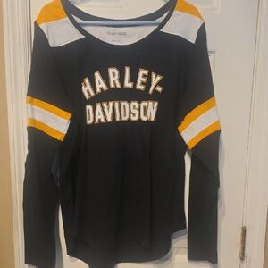 Harley-Davidson Black and Gold Long Sleeve Top